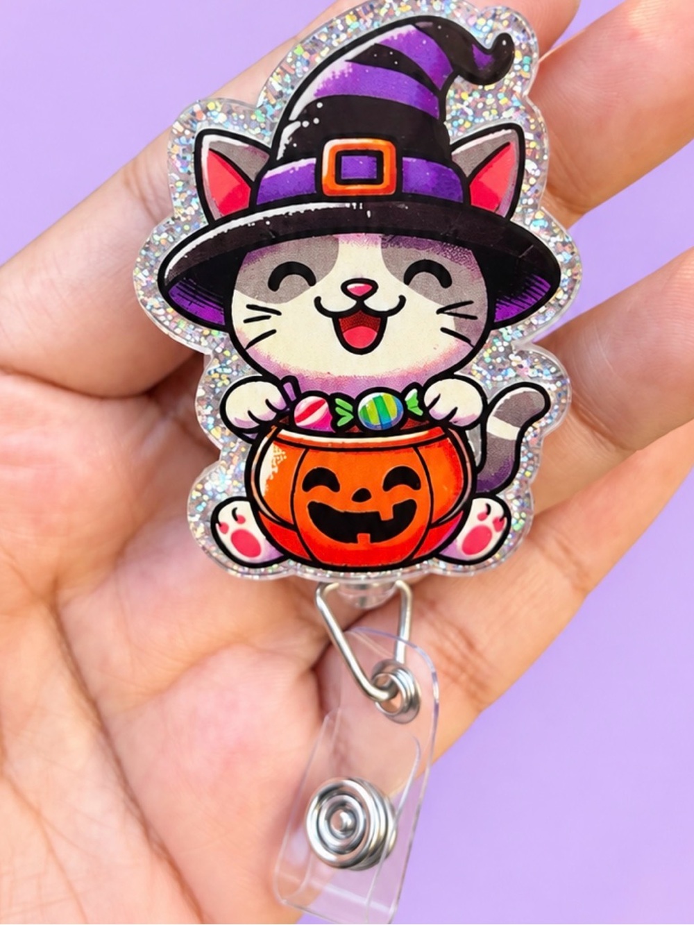Halloween Cat Badge Reel